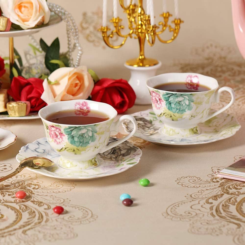 Fine Porcelain Teacup and Saucer Set, Eileen's Red Peony, Set of Two | Amazon (US)