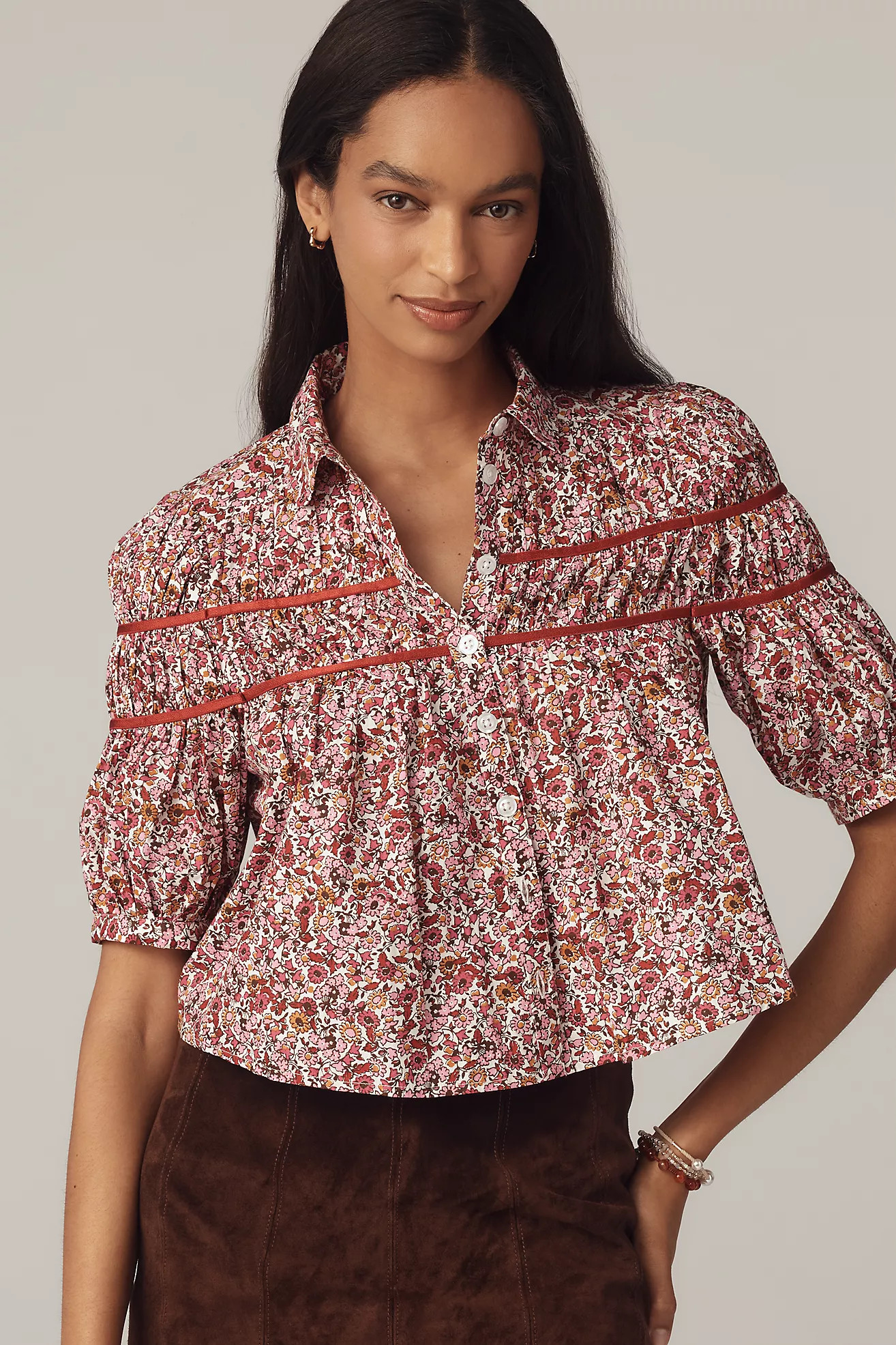 The Leandra Shirred Yoke Blouse by Maeve | Anthropologie (US)