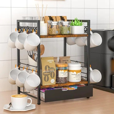 Coffee Bar Organizer Countertop, 2 Tier Mug Cup Holder Stand With 12 Hooks | Wayfair North America