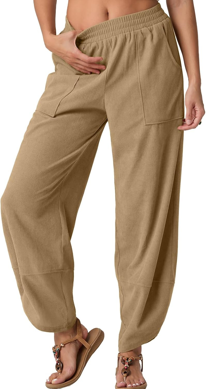 FREEOAK Womens Wide Leg Harem Pants Palazzo Boho Casual Loose Elastic Waist 2025 Travel Vacation Outfits with Pockets | Amazon (US)