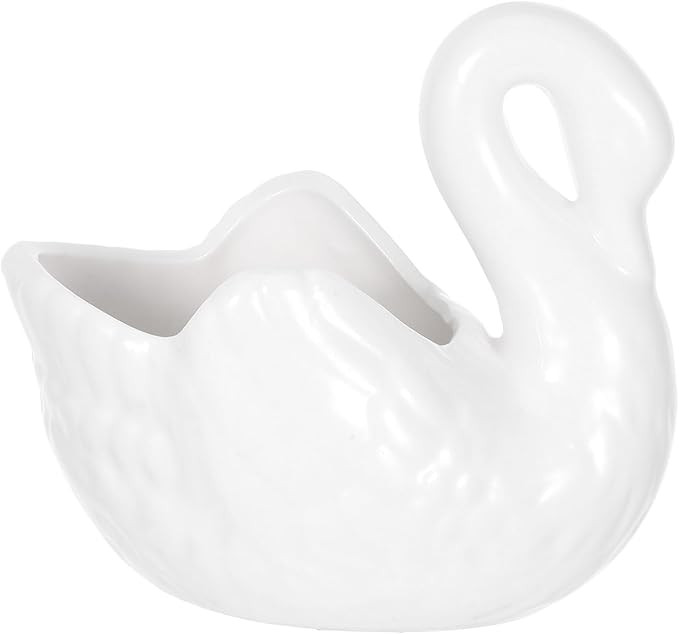 Yardwe Lovely Swan Ceramic Flowerpot with Drain Hole, White Porcelain Planter for Succulents, Dec... | Amazon (US)