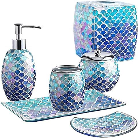 Whole HOUSEWARES | Bathroom Accessory Set | | Accesorios de Baño | 5-Piece Decorative Glass Bath... | Amazon (US)