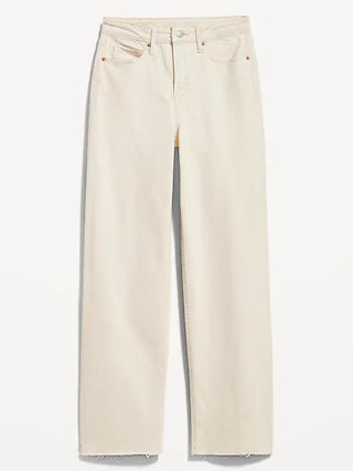 Extra High-Waisted Ecru-Wash Wide-Leg Cut-Off Jeans for Women | Old Navy (CA)