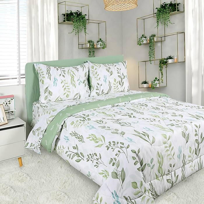 DILIMI Twin Comforter Set for Girls, Reversible 5 Pieces Comforter Twin Size Bed, Green Leaf Ultr... | Amazon (US)