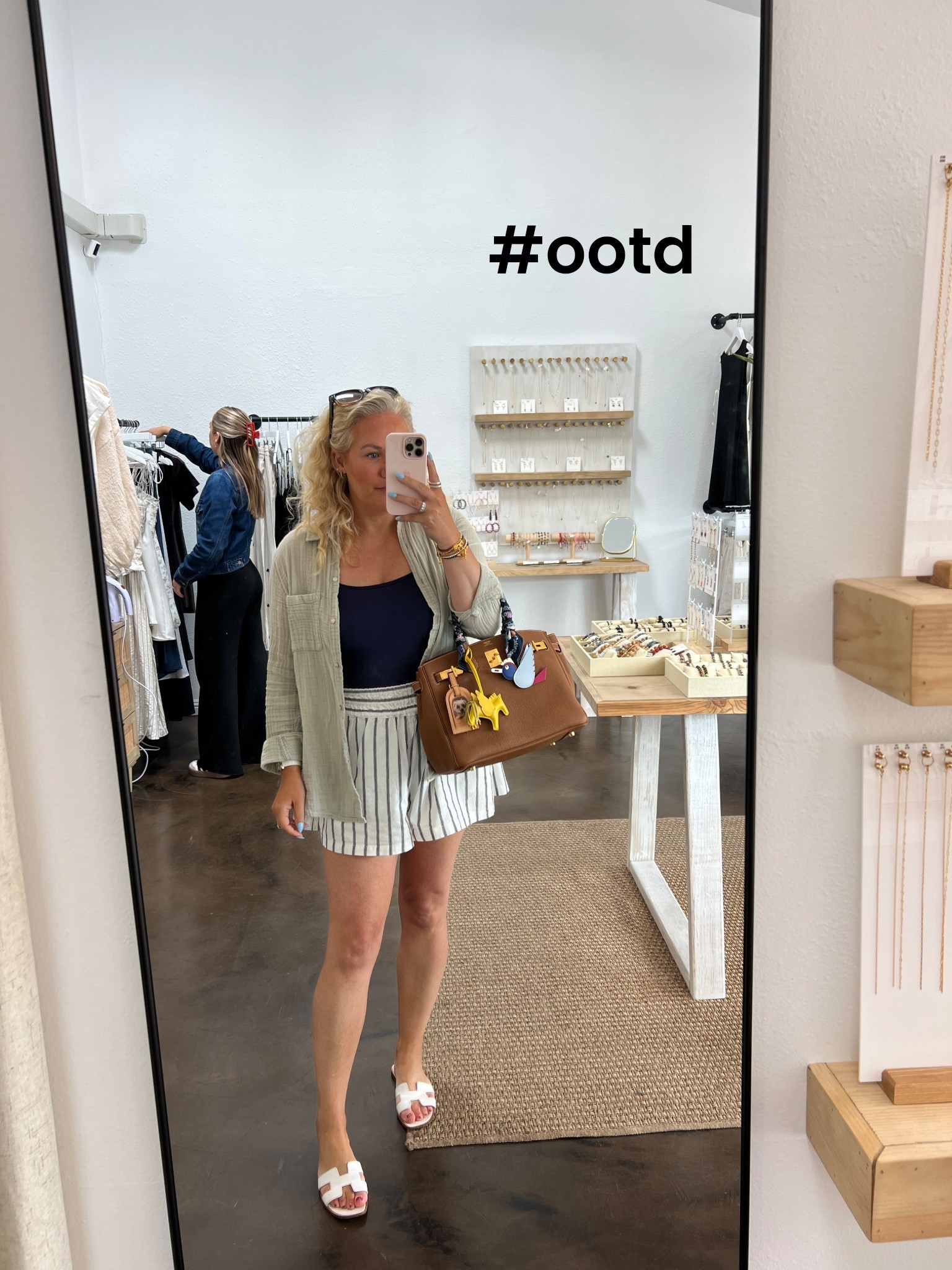 Rails linen top, navy blue bodysuit from Amazon, linen strip shorts, and oran sandals. 

#LTKOver40 #LTKStyleTip #LTKPetite