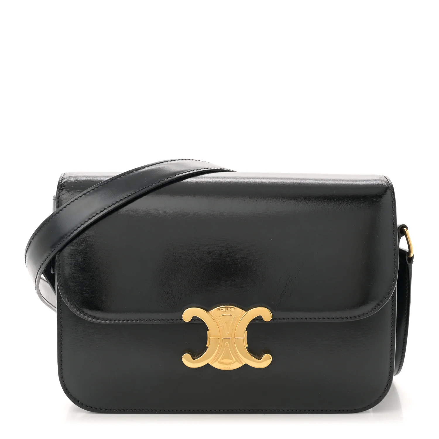 Celine Shiny Calfskin Medium Triomphe Black 1624952 | FASHIONPHILE (US)