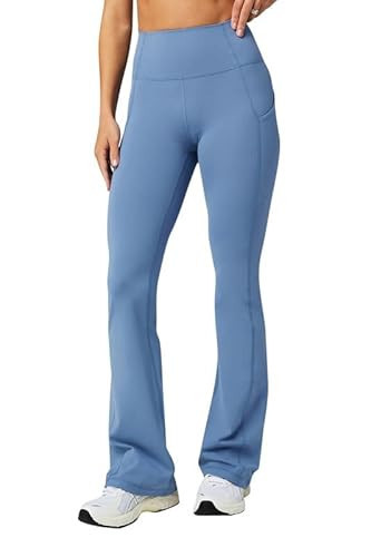 Fabletics Women's Oasis Pureluxe High-Waisted Pocket Kick Flare, Light Compression, Buttery Soft, M, Elemental Blue | Amazon (US)