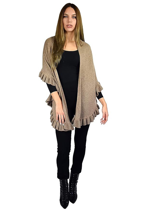 Cashmere Boutique: 100% Pure Cashmere Ruffled Scarf (Color: Faded Pewter, Size: One Size) | Amazon (US)