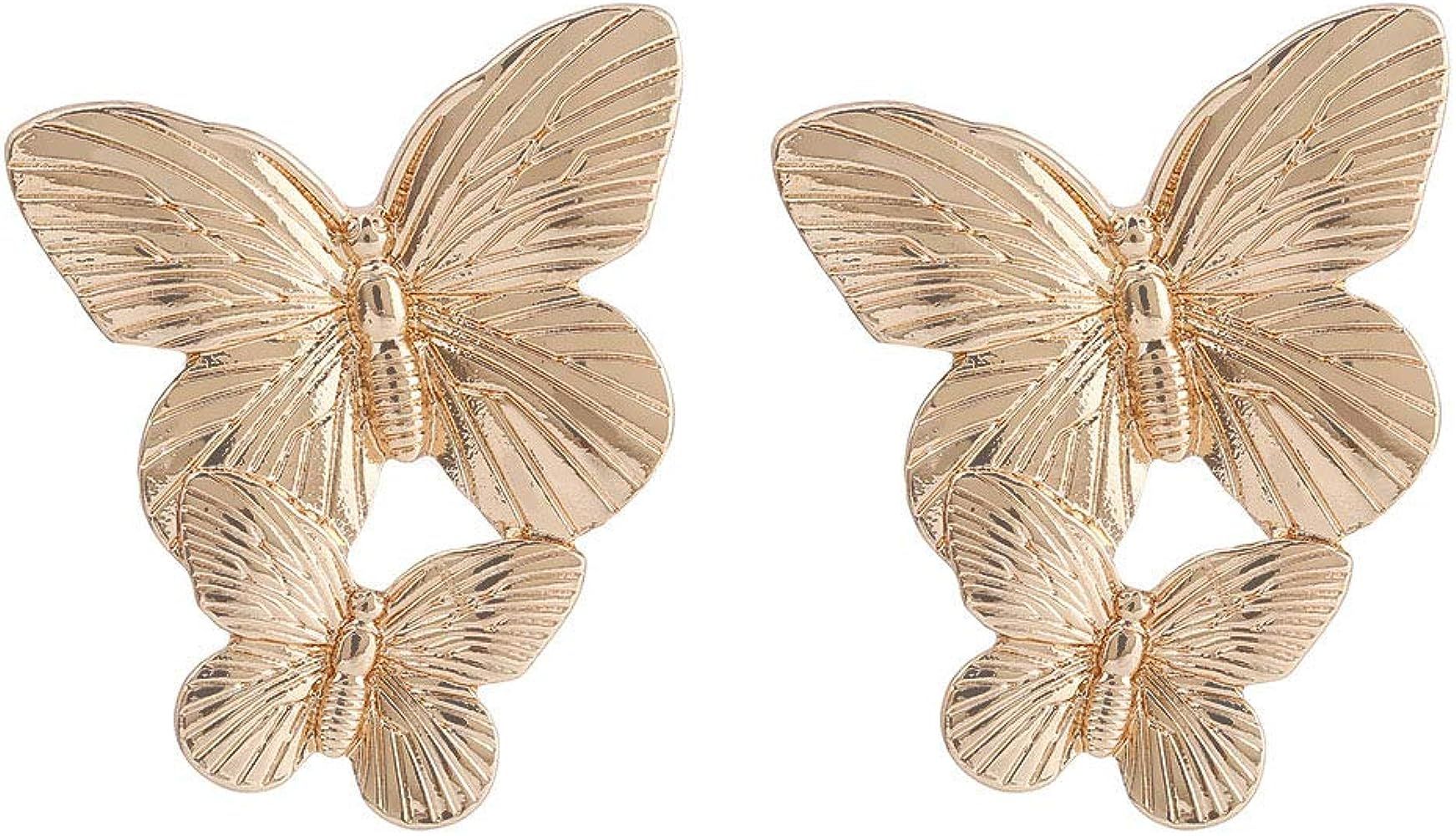 fxmimior Bohemian Dainty Gold Big Butterfly Earrings Big Dainty Gold Drop Earrings Statement Charm E | Amazon (US)