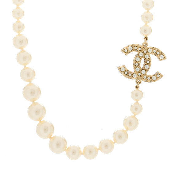 CHANEL Pearl CC 100th Anniversary Necklace Light Gold | FASHIONPHILE (US)