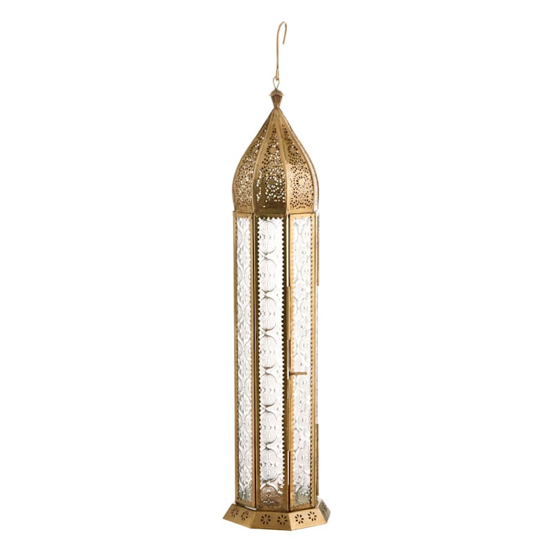 Brass & Silver Punch Lantern, 18" | At Home