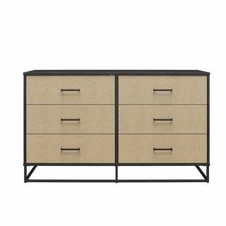 Kelly 6-Drawer Black Oak and Faux Rattan Dresser 31.77 in. H x 53.62 in. W x 19.69 in. D | The Home Depot