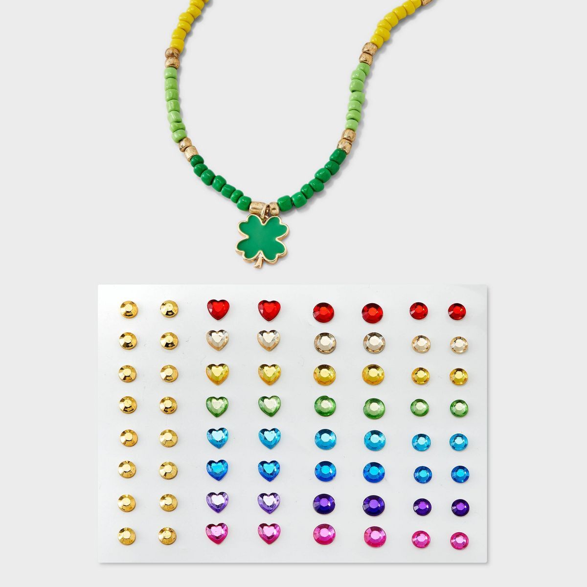 St Patrick's Day Face Gem Necklace Set 2pc - Green/Rainbow | Target