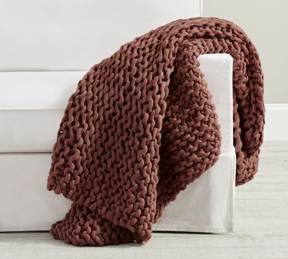 Chunky Hand-Knit Throw, 44 x 56&amp;quot;, Neutral | Pottery Barn (US)