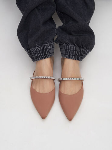 Ambrosia Gem-Embellished Slip-On Flats
 - Nude | Charles & Keith US