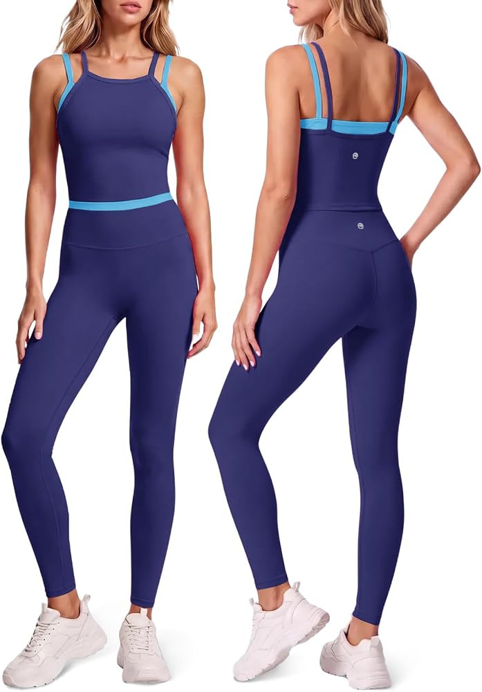 Aoysky Womens 2 Piece Workout Sets Padded Tank Top High Waist Leggings Set | Amazon (US)