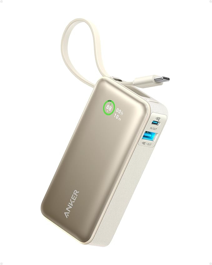 Anker Nano Power Bank, 10,000mAh Portable Charger with Built-in USB-C Cable, 30W Recharging, 30W ... | Amazon (US)
