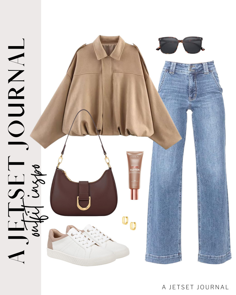 Wearing a khaki bomber jacket with wide-leg jeans for morning coffee runs is an excellent choice. You will also love these Naturalizer sneakers that perfectly complement the look. 

 #LTKSeasonal #LTKSaleAlert #LTKTravel