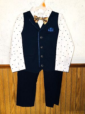 New 4pc SET BOYS SUIT 4T WONDER NATION BLUE PANTS VEST DRESS SHIRT BOW TIE DOT  | eBay | eBay US