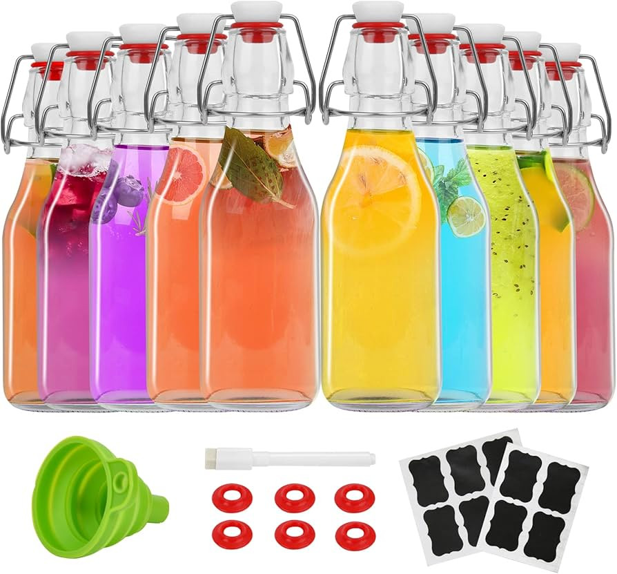 ZEBEIYU 10 Pack Swing Top Glass Bottles 8.5 oz,Flip Top Beer Brewing Bottles for Kombucha, Homema... | Amazon (US)