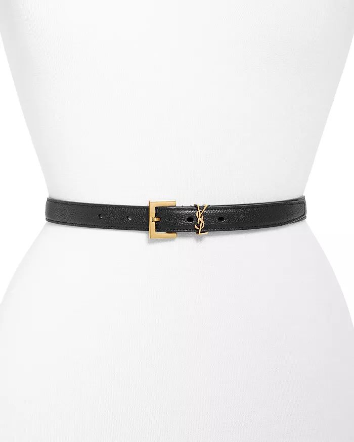 Cassandre Thin Belt with Square Buckle in Grained Leather | Bloomingdale's (US)