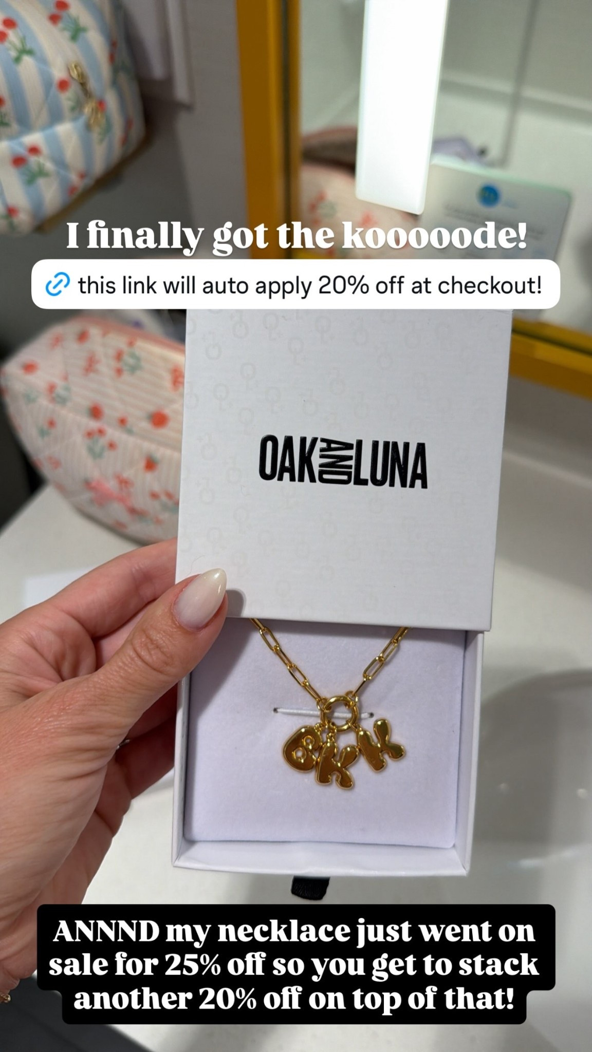 I finally got the kooooode! ANNND my necklace just went on sale for 25% off so you get to stack another 20% off on top of that!