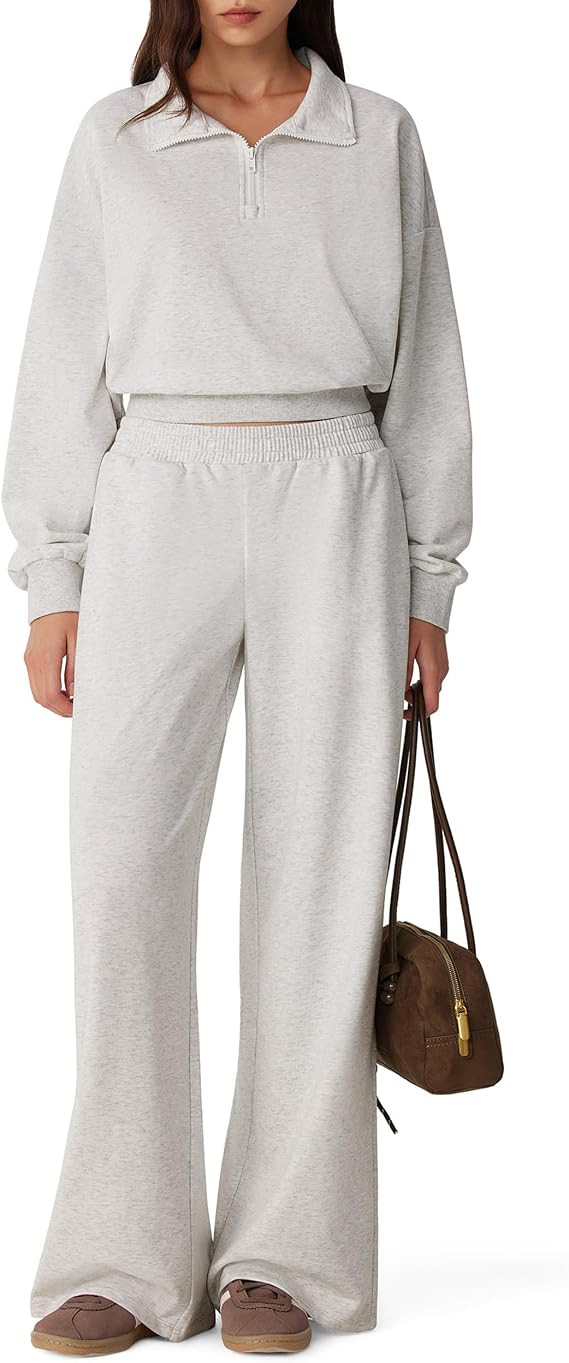 MOOSLOVER Women 2 Piece Matching Lounge Sets Fall Quarter Zip Sweatsuits | Cotton Terry Sweat Sui... | Amazon (US)