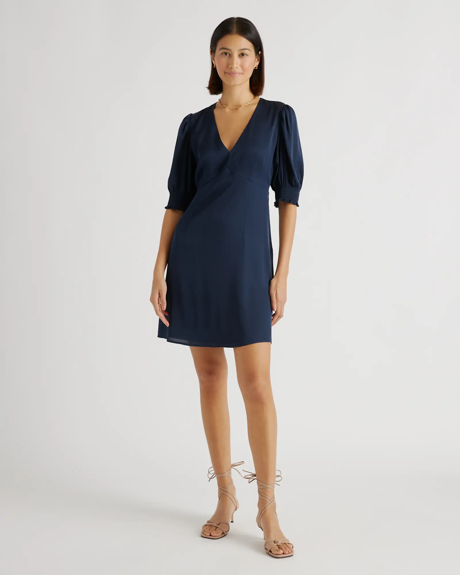 Washable Stretch Silk Puff Sleeve Mini Dress | Quince