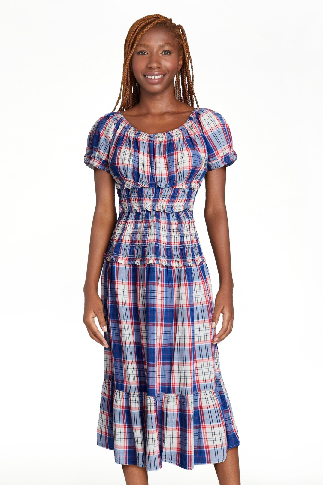Time and Tru Women's Smocked Cotton Peasant Midi Dress, Sizes XS-XXXL | Walmart (US)