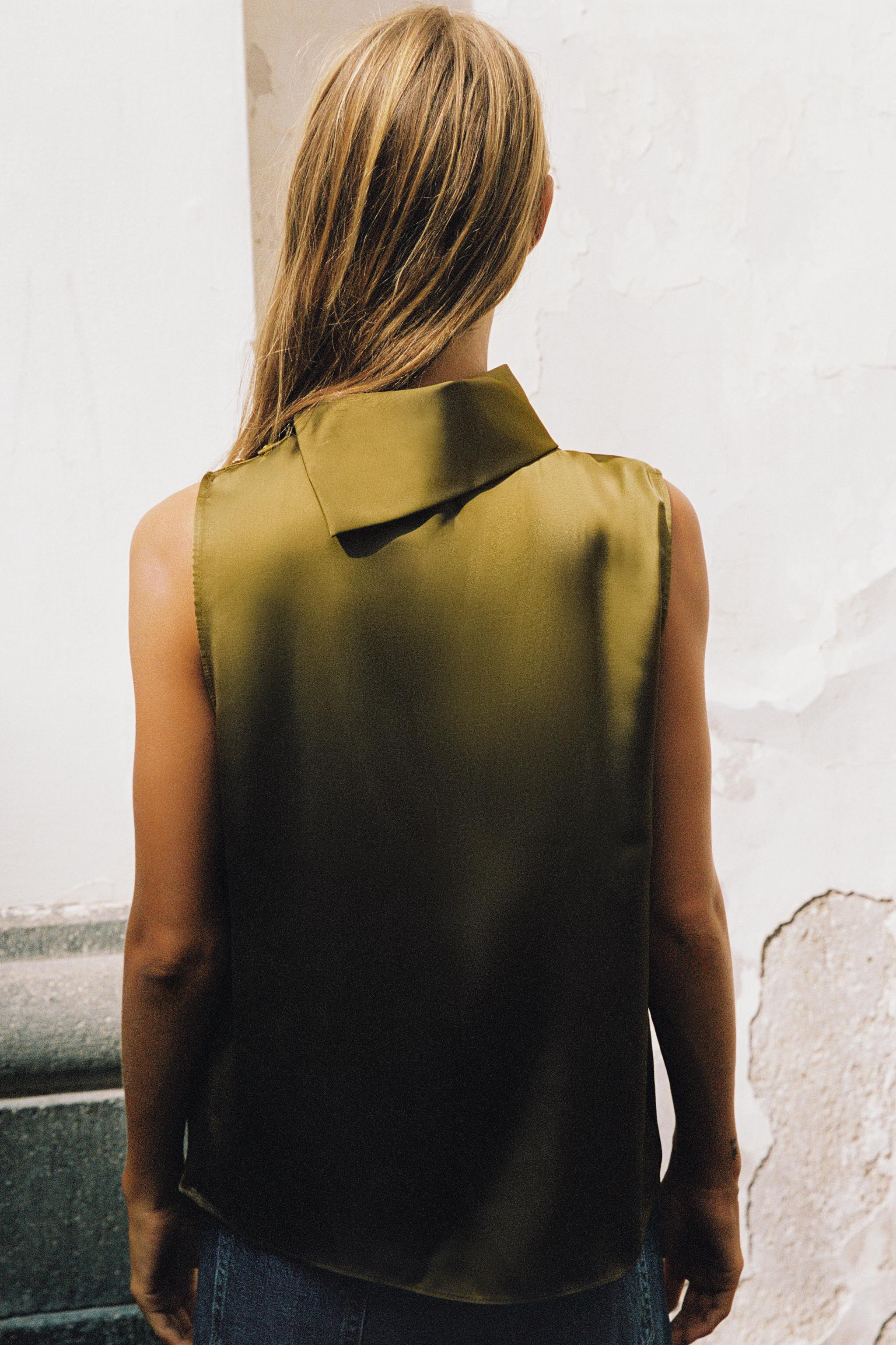 SATIN SHOULDER-BUTTON TOP | Zara US