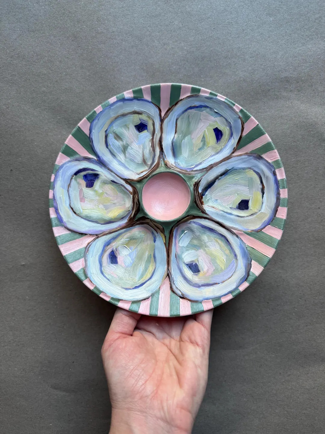 Hand-Painted Oyster Plate with Pink Center | Etsy (US)
