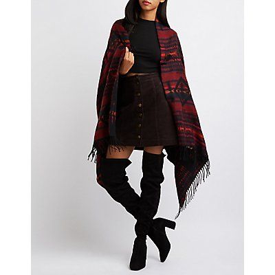 Aztec Toggle Poncho Sweater | Charlotte Russe