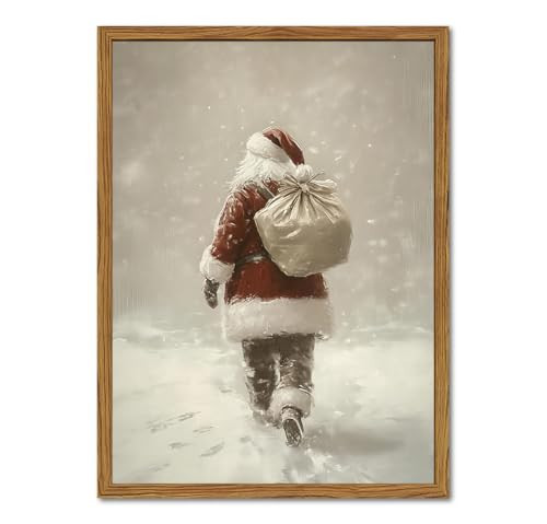 Framed Vintage Christmas Canvas Wall Art, Rustic Santa Claus Walking Snowy Wall Decor Paintings, Winter Holiday Aesthetics Pictures Print Christmas Home Decor for Living Room Bedroom 12×16 inch | Amazon (US)