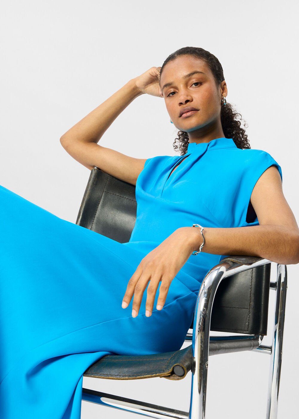 Blue Twist Neck Crepe Midi Dress | WHISTLES | Whistles UK | | Whistles