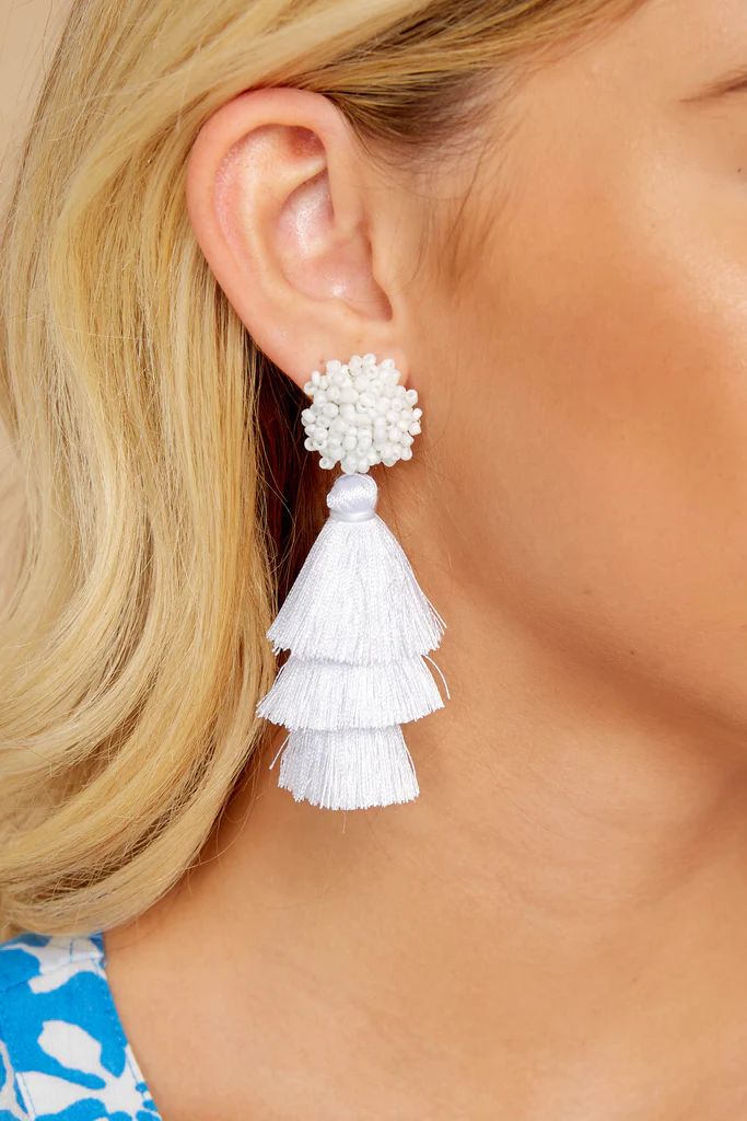 Have It All White Tassel Statement Earrings | Red Dress 