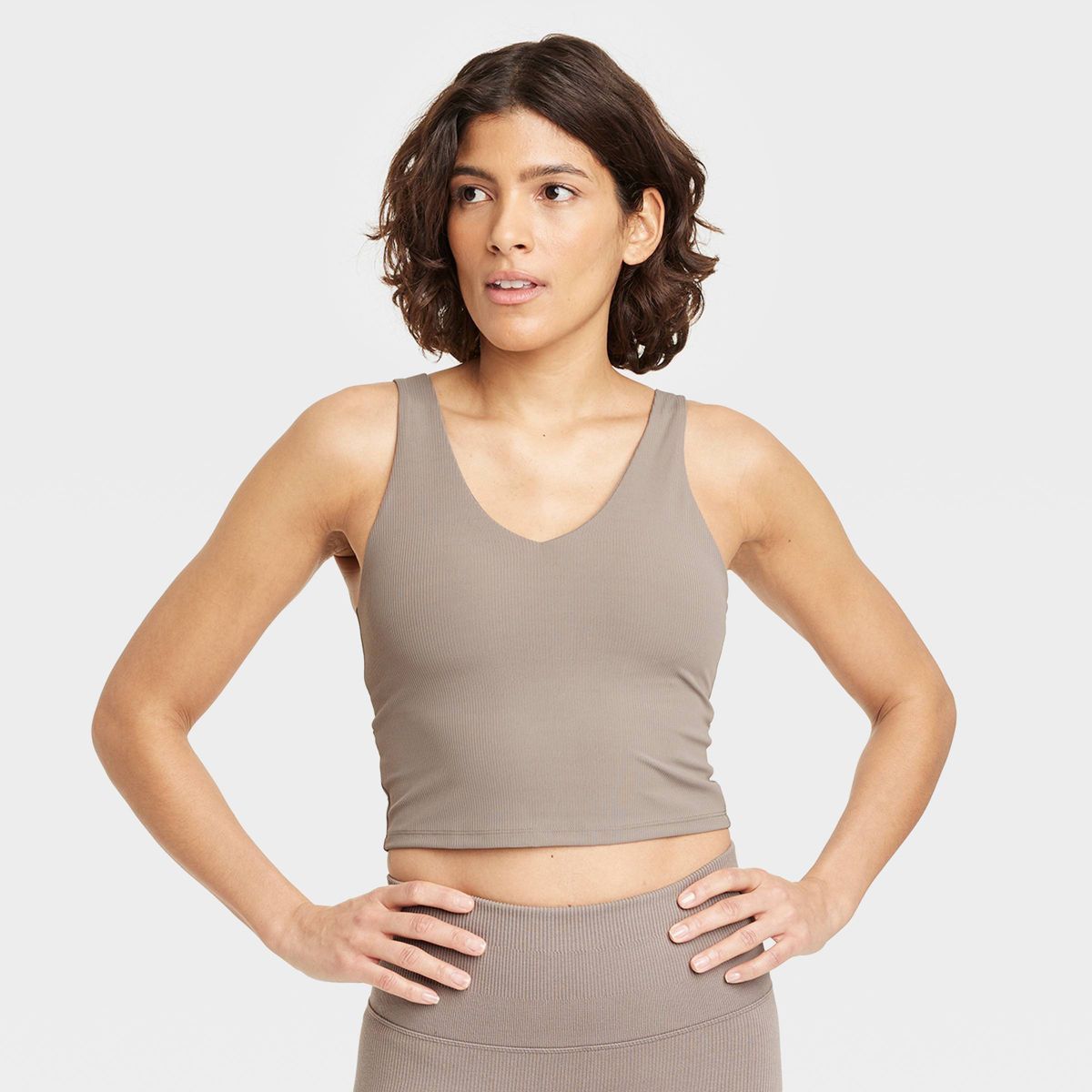 Women's Flex Light Support Rib V-Neck Crop Sports Bra - All In Motion™ | Target