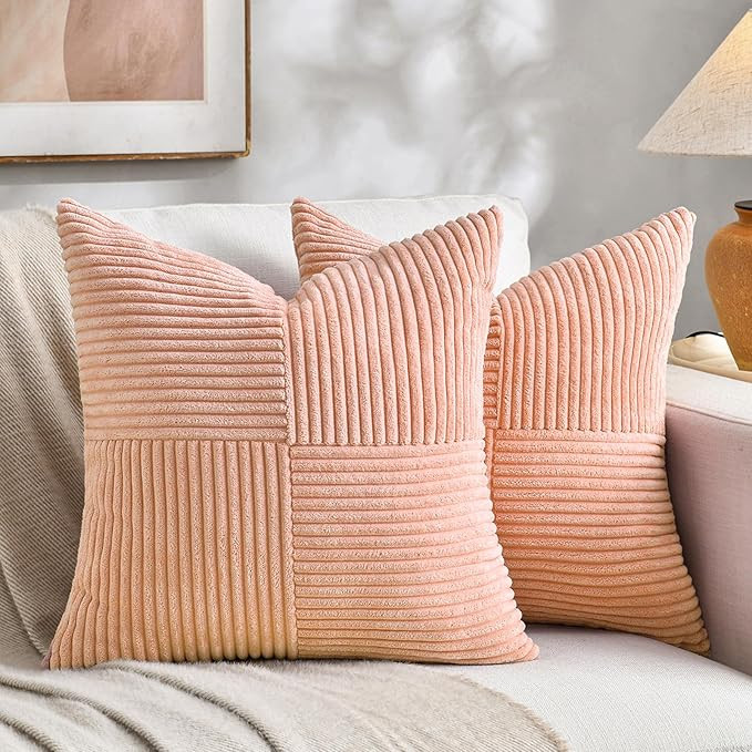 Fancy Homi 2 Packs Peach Decorative Throw Pillow Covers 18x18 Inch for Living Room Couch Bed Sofa... | Amazon (US)