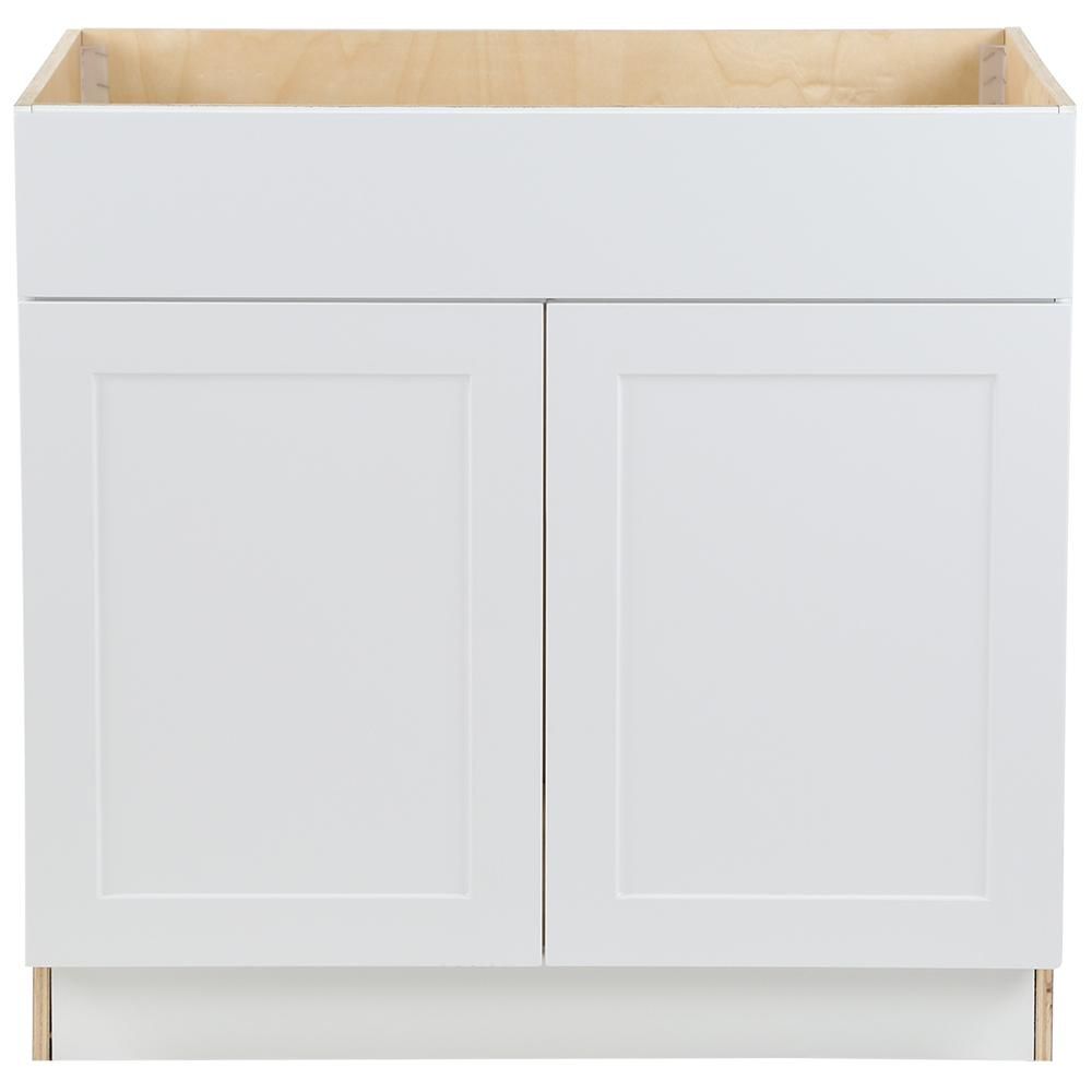 Cambridge Shaker Assembled 36x34.5x24.5 in. Sink Base Cabinet w/ False Drawer Front & 2 Soft Clos... | The Home Depot