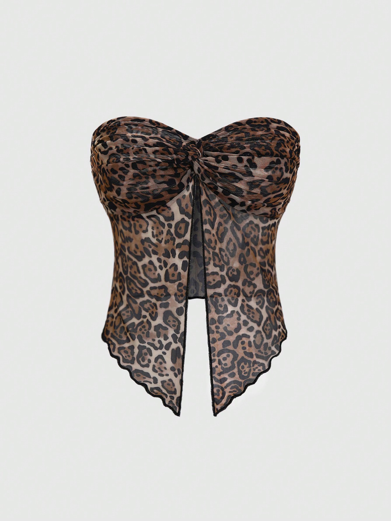 SHEIN DivaQ Leopard Print Bandeau Top With Slit, Belly-Baring | SHEIN