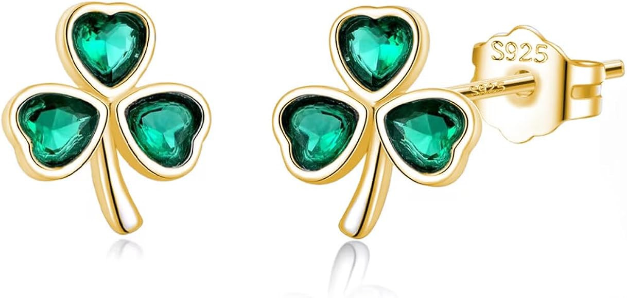 SLUYNZ 925 Sterling Silver CZ Leaf Clover Earrings Stud for Women Teens Shamrock Studs Earrings L... | Amazon (US)
