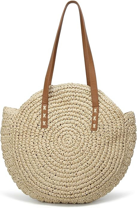 Womens Large Straw Beach Tote Bag Hobo Summer Handwoven Bags Purse wth Pom Poms | Amazon (US)