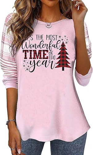 BOMYTAO Christmas Tree Shirts for Women Buffalo Plaid Long Sleeve Casual T-Shirt Top | Amazon (US)