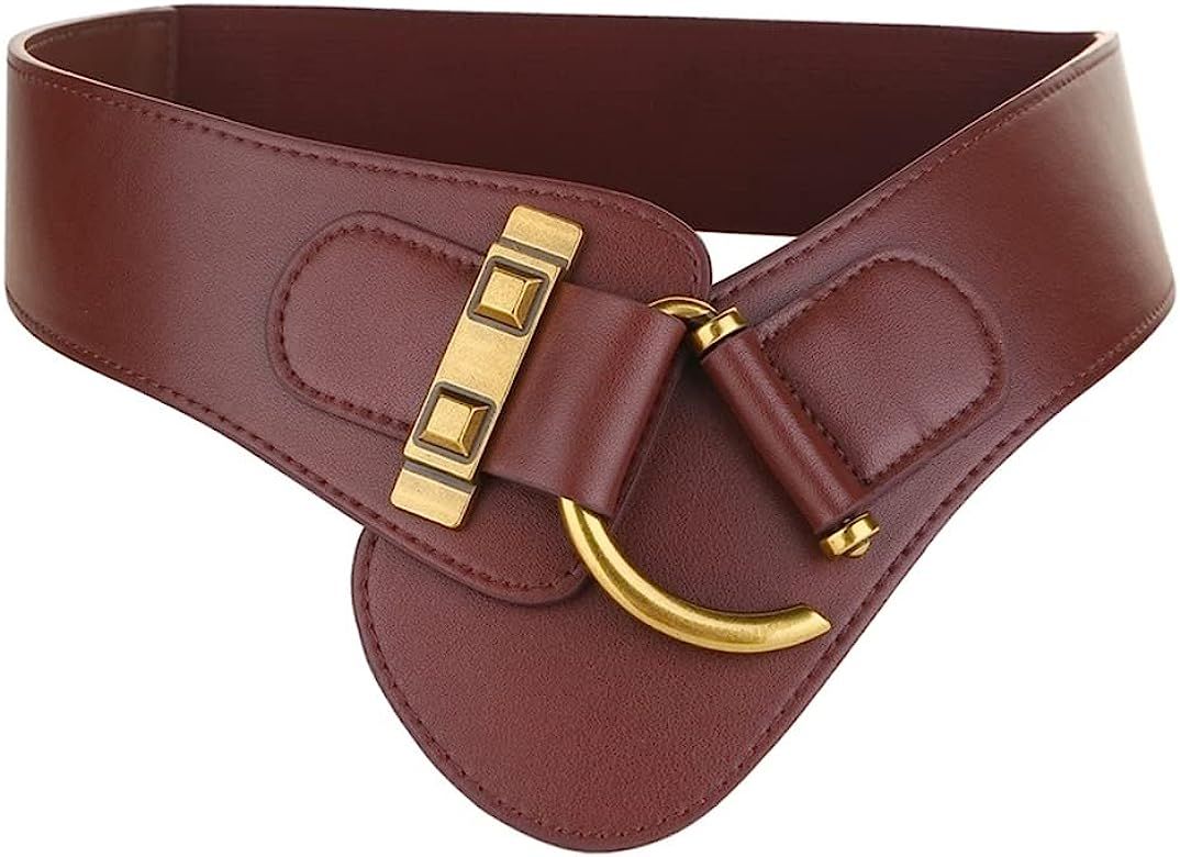Toptim Womens Elastic Waist Belt Vintage Leather Wide Waistband | Amazon (US)