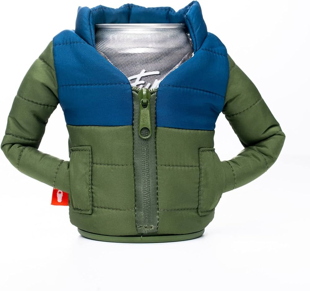 Puffin - The Puffy Beverage Jacket, Insulated Can Cooler, Olive Green/Sailor Blue | Amazon (US)