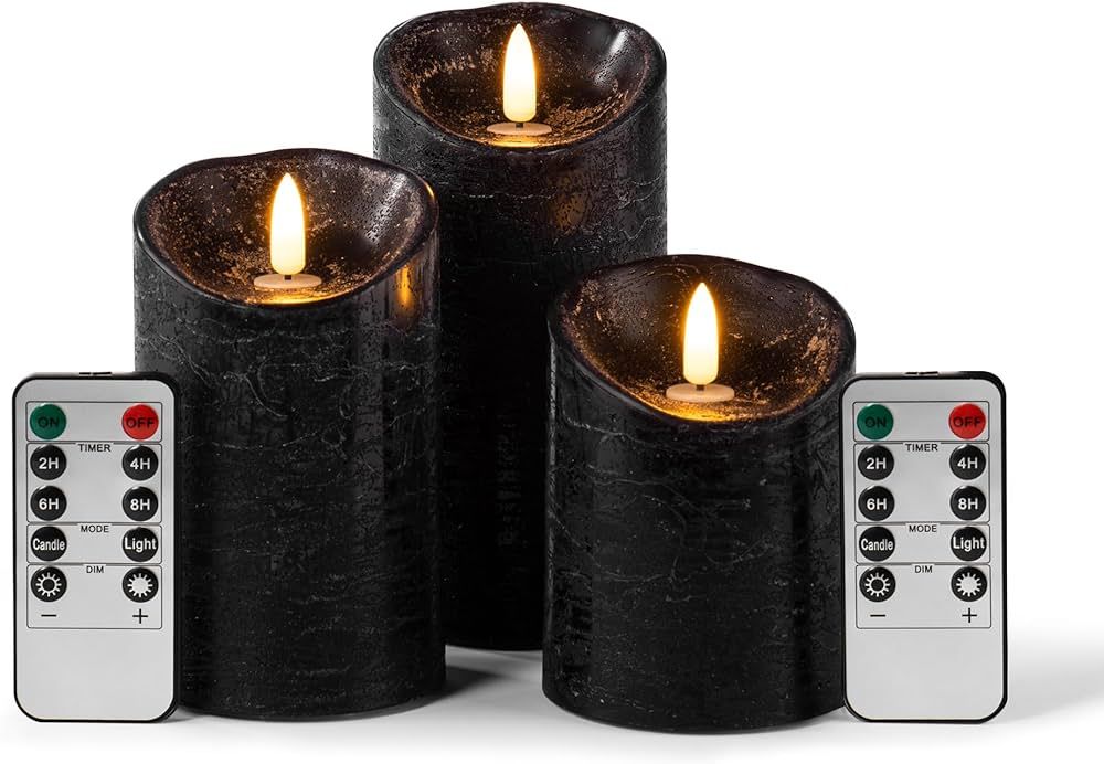 Pandaing Pack of 3 Black Regular Textured LED Flameless Flickering Battery Operated Candles with ... | Amazon (US)