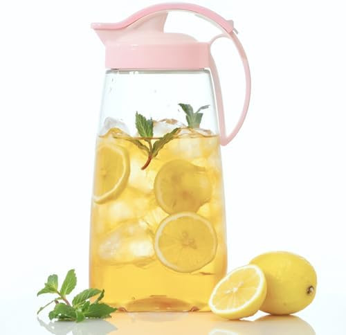 Airtight Beverage Pitcher with Lid for Drinks, Slim 74 oz (2.3 Qt) Tea Juice Water Jug, Leakproof... | Amazon (US)