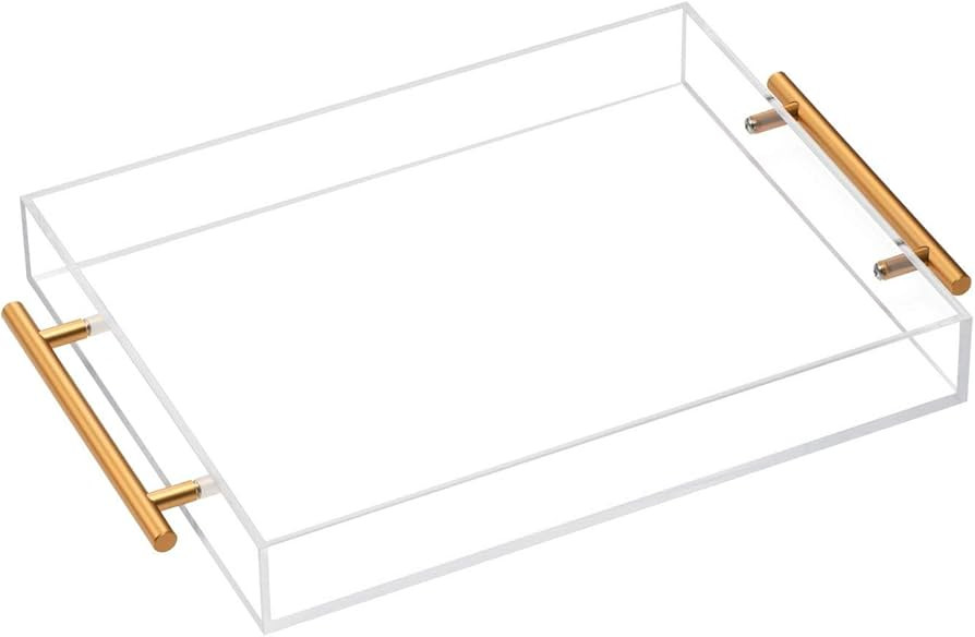 Clear Acrylic Lucite Serving Tray with Metal Handles,No Need to Assemble,11x14 Inch,Decorative St... | Amazon (US)
