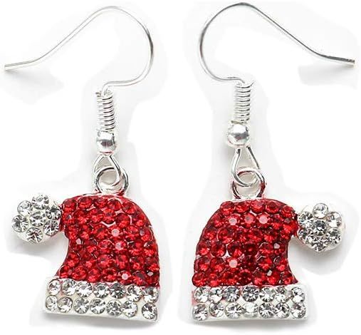 MYANAIL Christmas Gift Rhinestone Elk Stud Earrings Red Crystal Santa Hat Dangle Earrings Necklac... | Amazon (US)