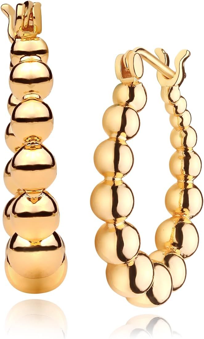 Mevecco 18K Gold Plated Huggie Earrings with Shining Cubic Zriconia Geometry Beads Star Hoop Earr... | Amazon (US)