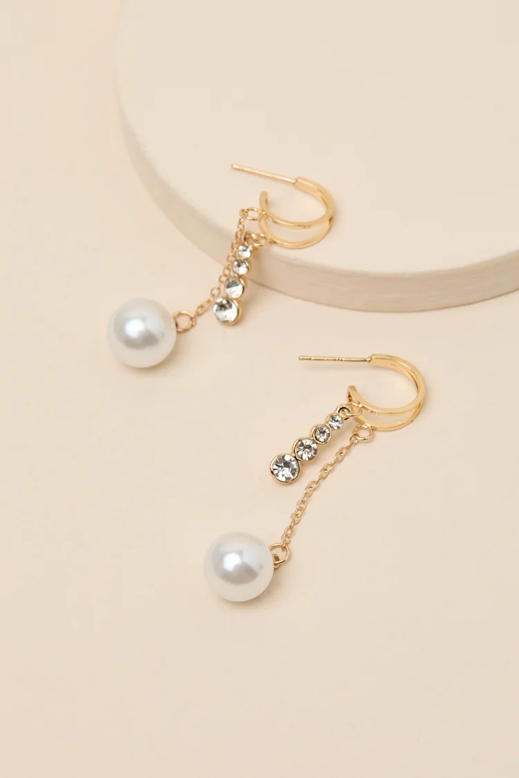 Zoey Gold Rhinestone Pearl Drop Earrings | Lulus